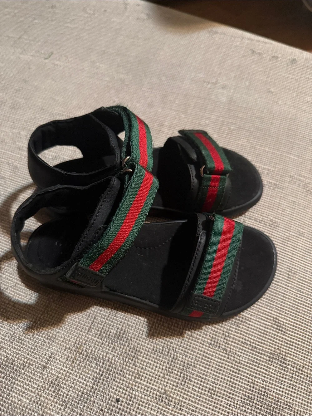 Kids Black Sandals with Green and Red Straps